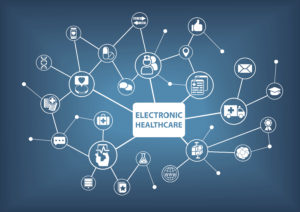 Electronic healthcare background as vector illustration in a digitized hospital