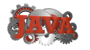 The word Java with gears behind it
