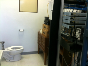 Data center located in bathroom